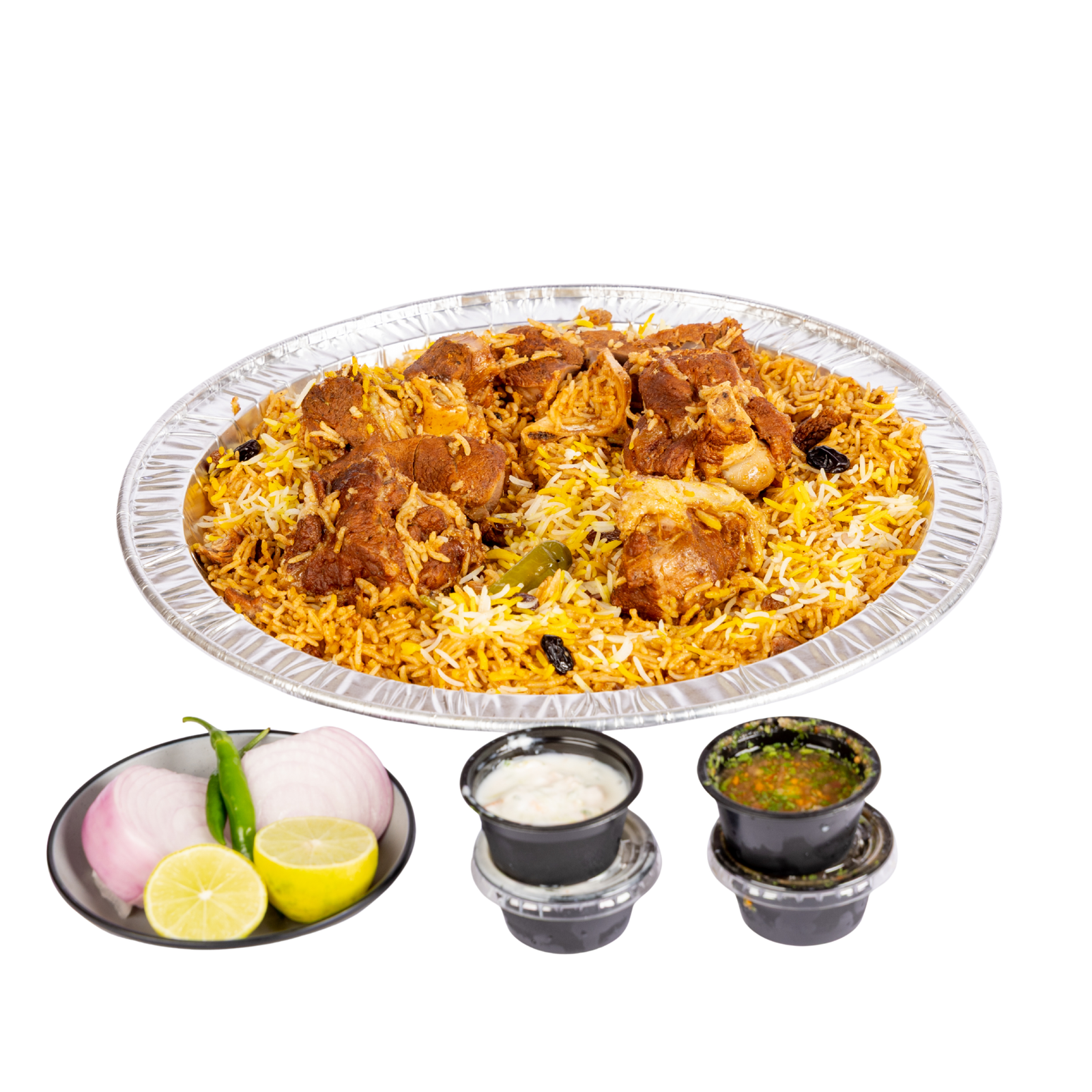 طبق كابلي لحم سواكني طازج مع الأرز الملون والمكسرات من مطاعم بن واصل بجدة.